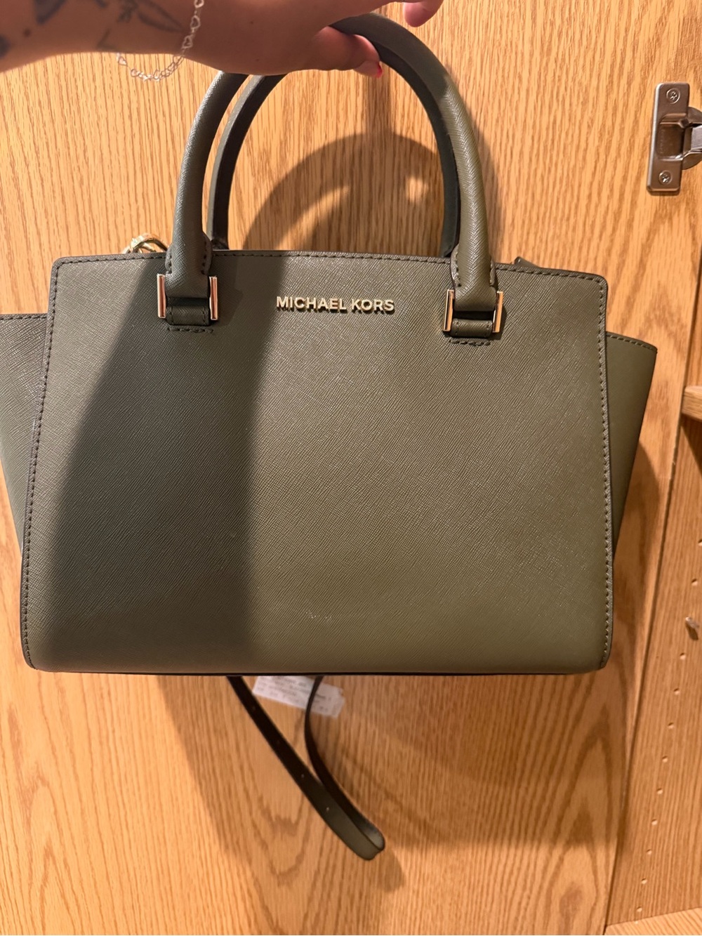 Michael Kors Olive Green Saffiano Satchel with Gold Hardware